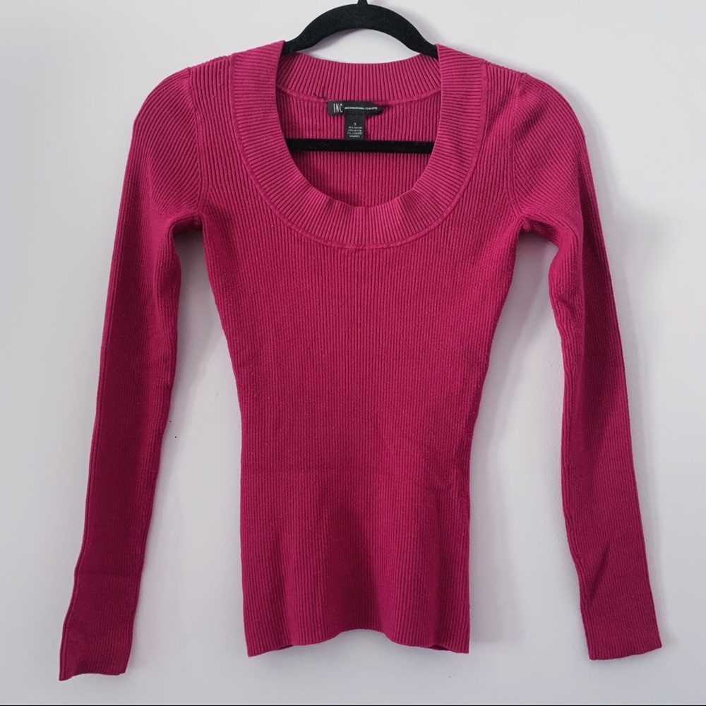 INC Pink Scoop Neck Ribbed Sweater